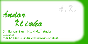 andor klimko business card